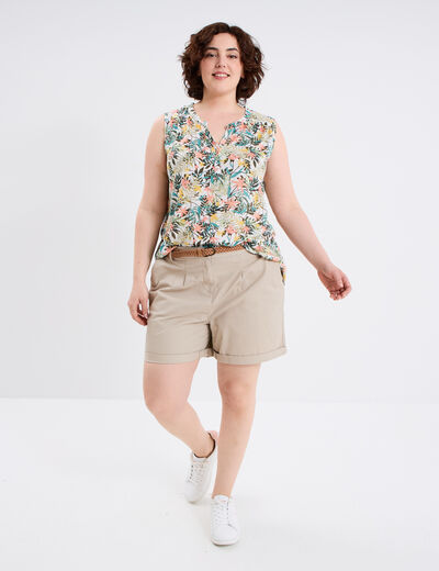 Blouse ajustée col tunisien blanc femme grande taille