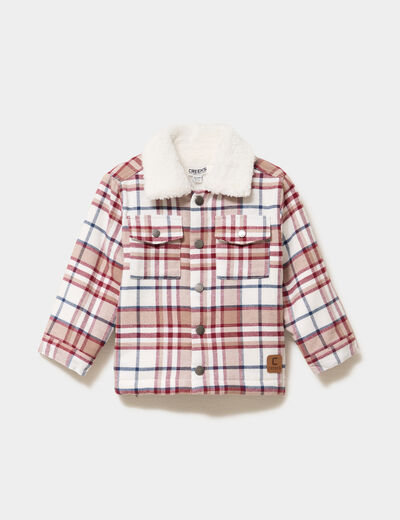 Veste doubl&eacute;e boutonn&eacute;e col aviateur taupe b&eacute;b&eacute; gar&ccedil;on