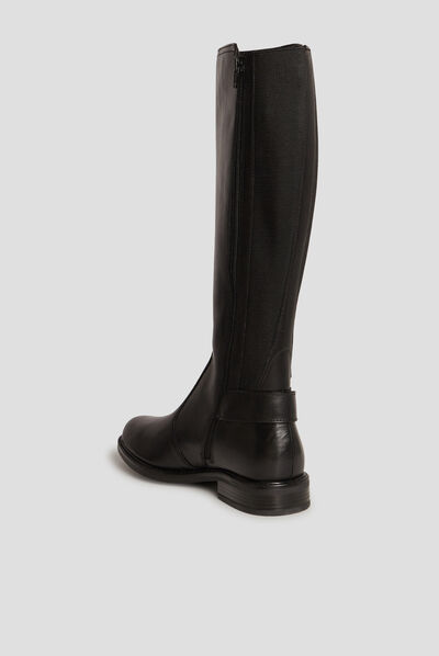 Bottes cavalières avec boucles en cuir noir femme