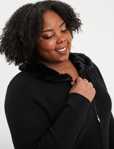Gilet zippé avec col fausse fourrure noir femme grande taille