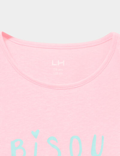 Ensemble pyjama short et t-shirt coton rose fluo fille