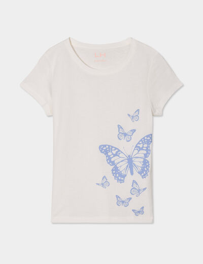 T-shirt col rond manches courtes coton ivoire fille