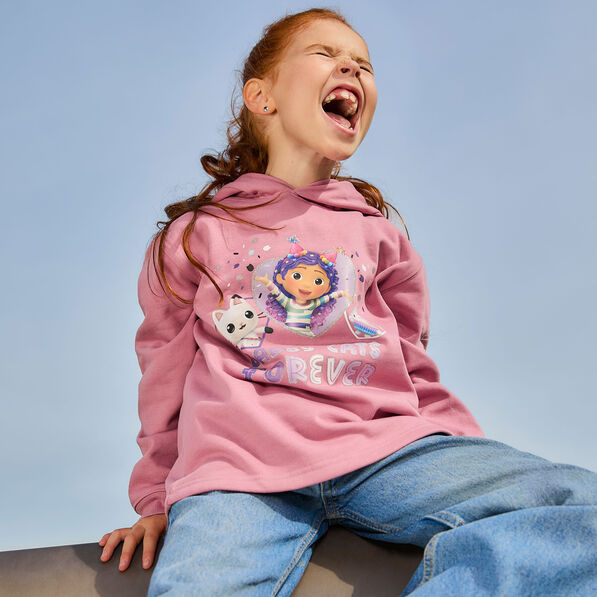 sweat hoodie gabby et la maison magique rose poudree fille Sweat hoodie Gabby et la Maison magique rose poudrée fille