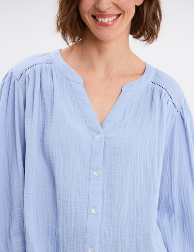 Blouse col tunisien gaze de coton Creeks bleu lavande femme