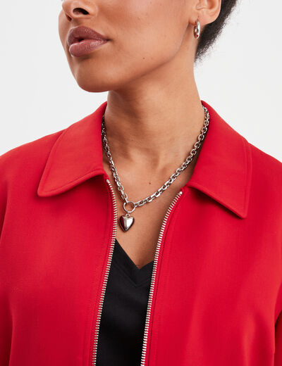 Veste courte zippée manches longues rouge femme