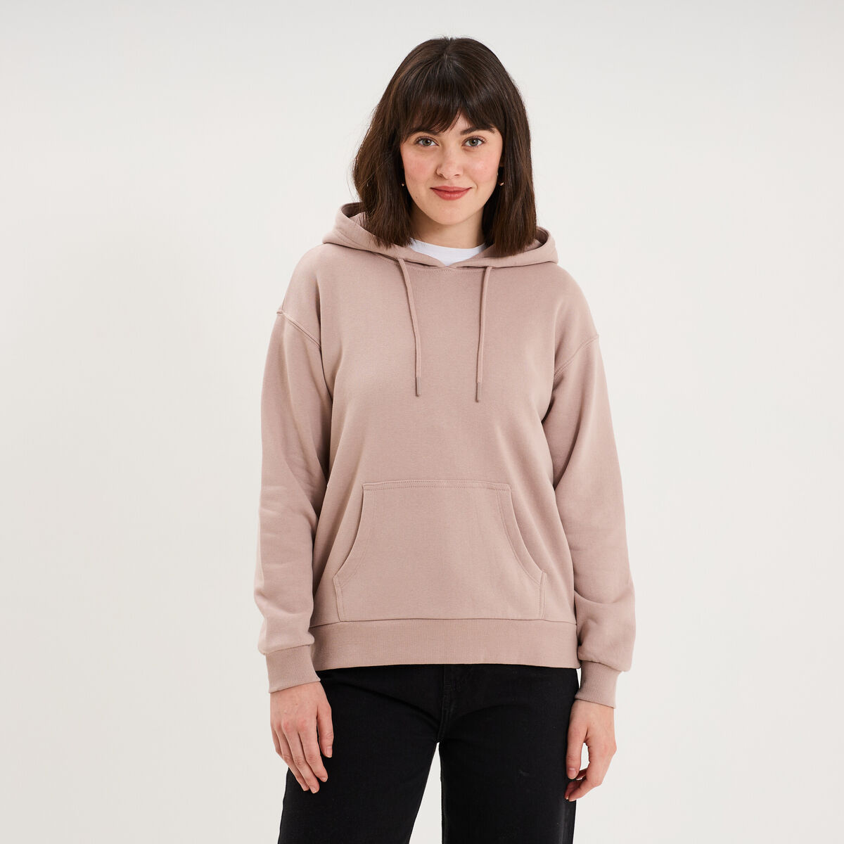 Sweat hoodie 1 poche &agrave; capuche marron clair femme