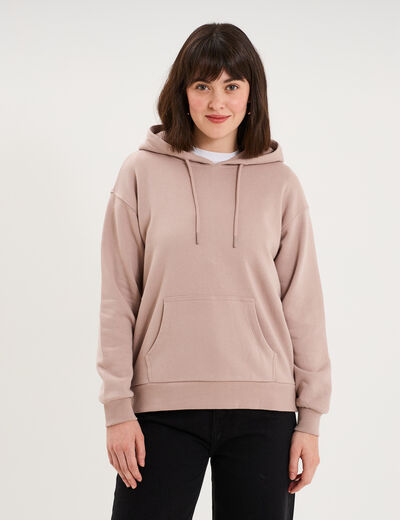 Sweat hoodie 1 poche &agrave; capuche marron clair femme