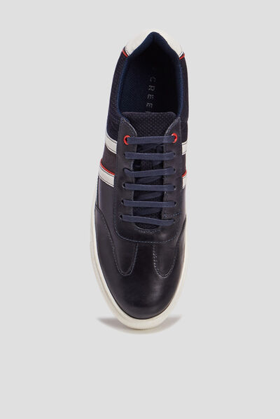 Tennis à lacets en cuir bleu marine homme
