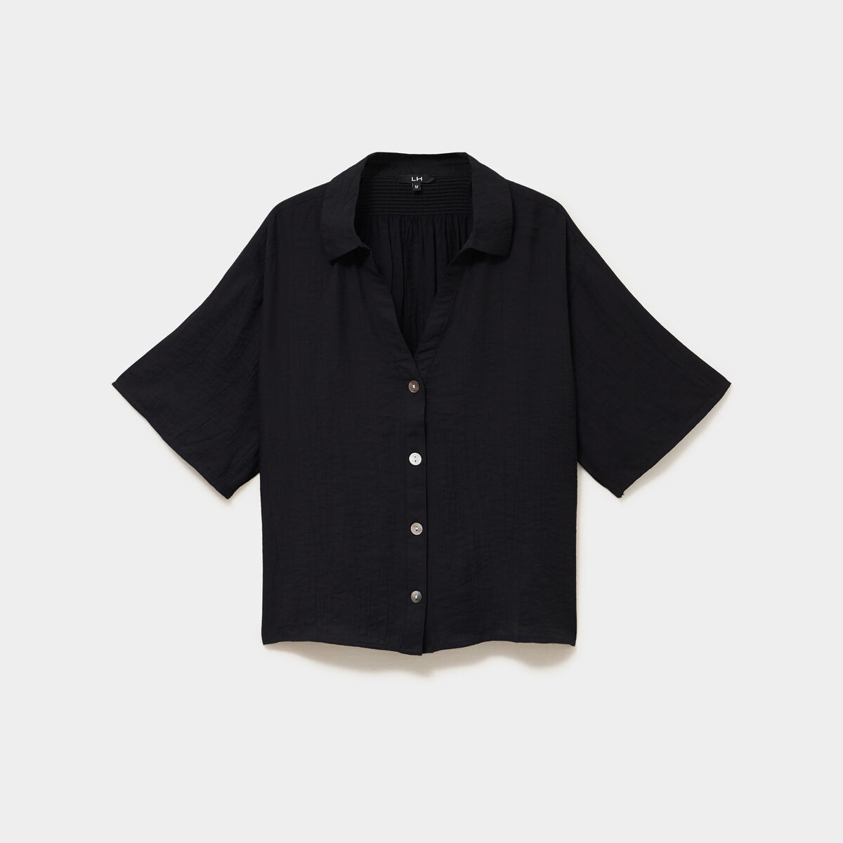 Chemise dos smock&eacute; manches courtes noir femme
