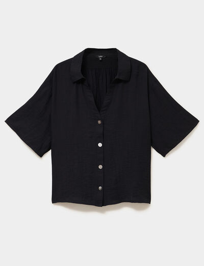 Chemise dos smock&eacute; manches courtes noir femme