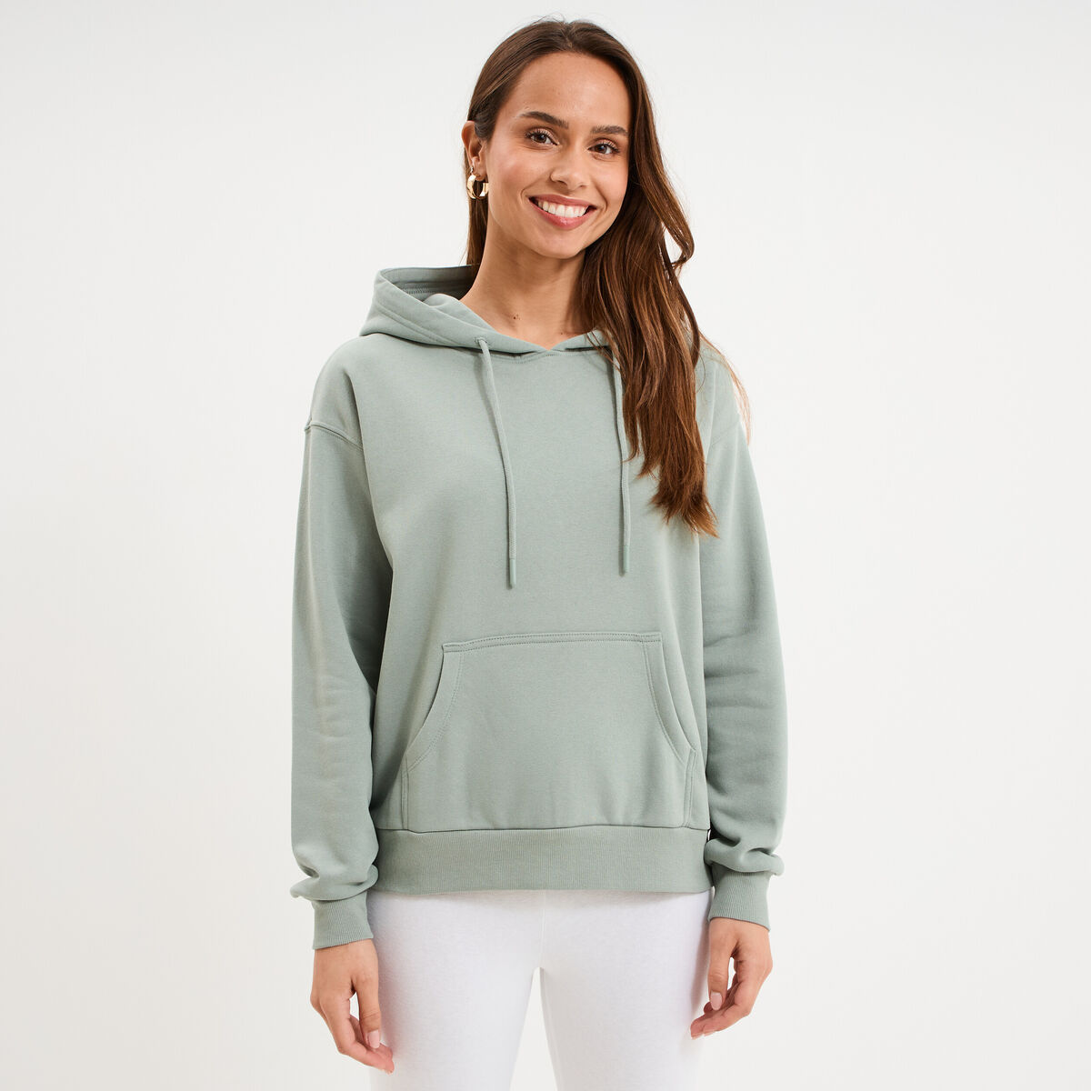 Sweat hoodie molleton &agrave; capuche vert pastel femme