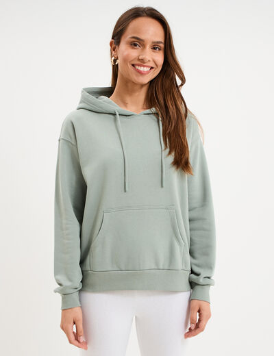 Sweat hoodie molleton &agrave; capuche vert pastel femme