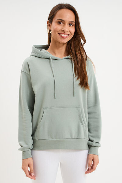 Sweat hoodie molleton &agrave; capuche vert pastel femme