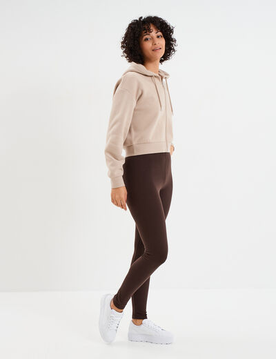 Sweat zippé à capuche court sable femme
