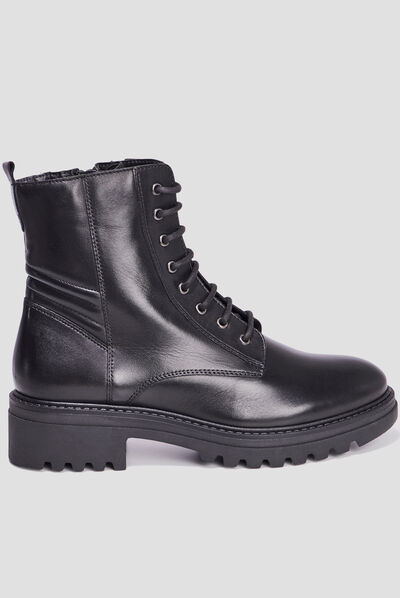 Bottines crantées à lacets en cuir noir femme