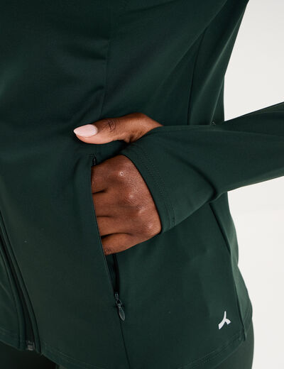 Veste de sport ajust&eacute;e avec fermeture vert fonc&eacute; femme