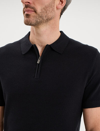 Polo col zipp&eacute; manches courtes coton noir homme