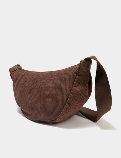 Sac banane effet velours c&ocirc;tel&eacute; marron fonc&eacute; femme