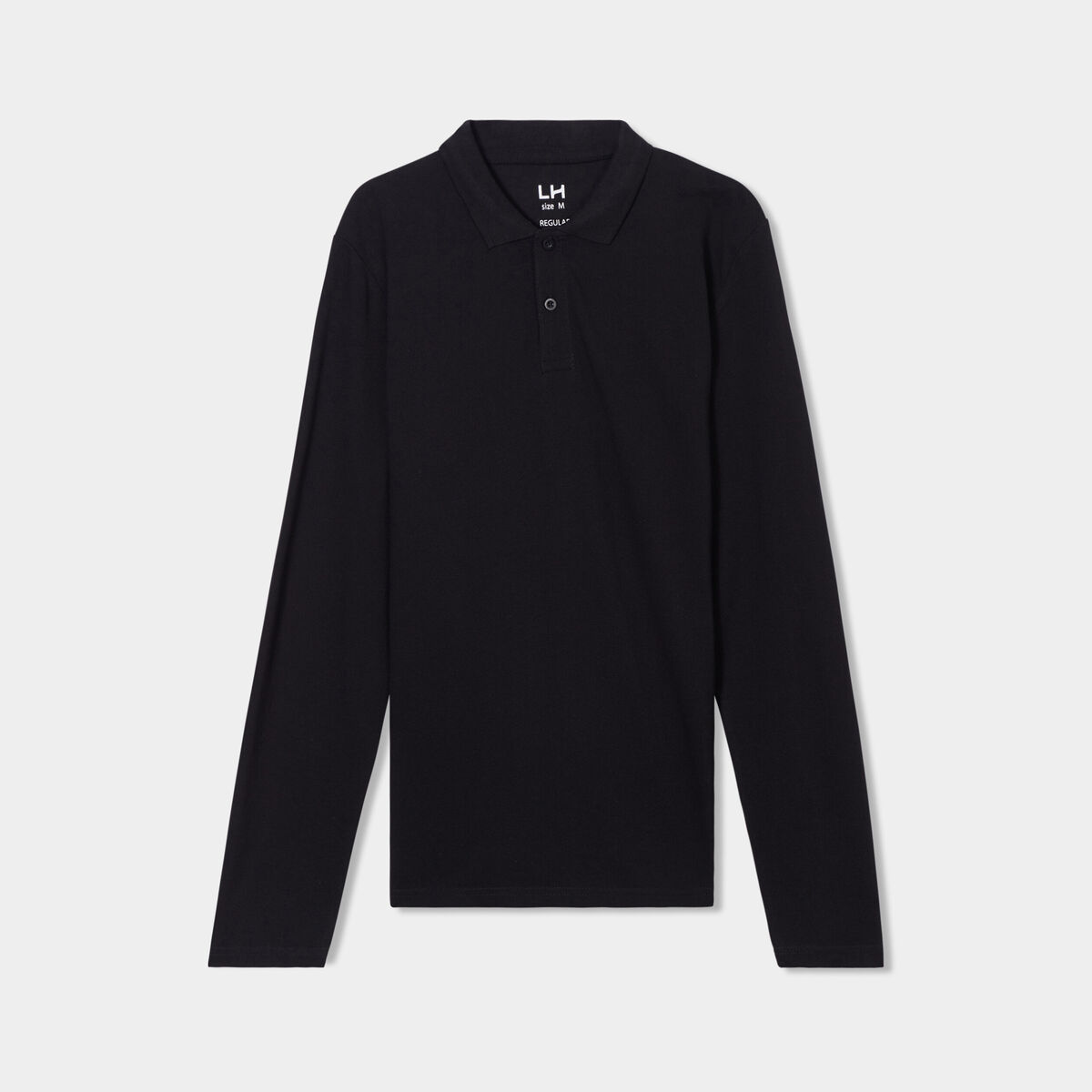 Polo manches longues en coton noir homme