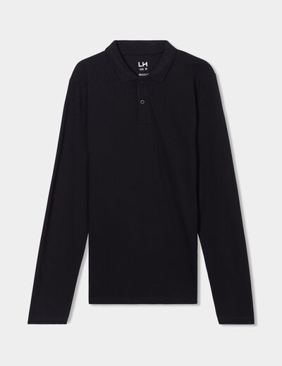 Polo manches longues en coton noir homme