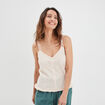 Débardeur broderie anglaise à volants rose clair femme