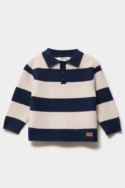Pull col polo manches longues beige b&eacute;b&eacute; gar&ccedil;on