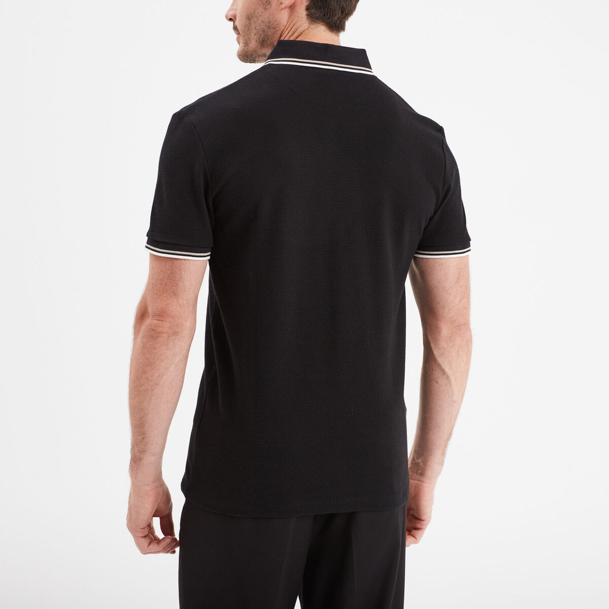 Polo piqu&eacute; manches courtes coton noir homme