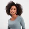 T-shirt col rond manches longues coton gris femme