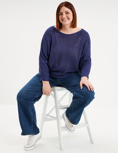 Pull manches longues col rond bleu marine femme grande taille