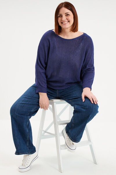 Pull manches longues col rond bleu marine femme grande taille