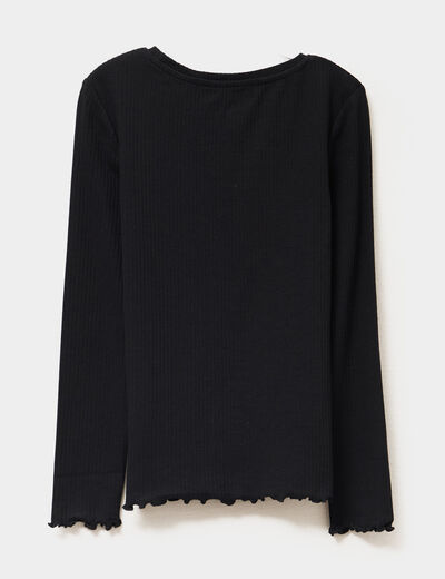 T-shirt côtelé manches longues coton noir fille