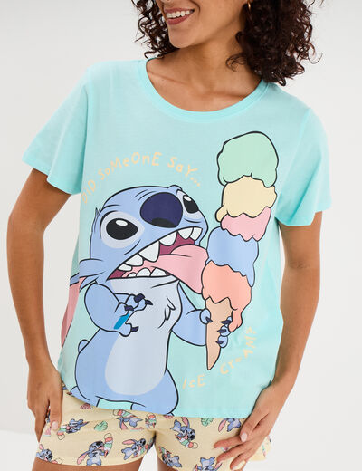 Ensemble pyjama short coton Stitch bleu turquoise femme