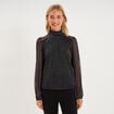 T-shirt fil m&eacute;tallis&eacute; col montant noir femme