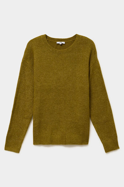 Pull col rond manches longues vert olive femme