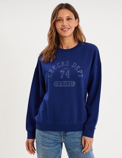 Sweat col rond manches longues bleu fonc&eacute; femme