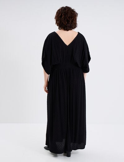 Robe longue en plumetis taille smockée noir femme grande taille