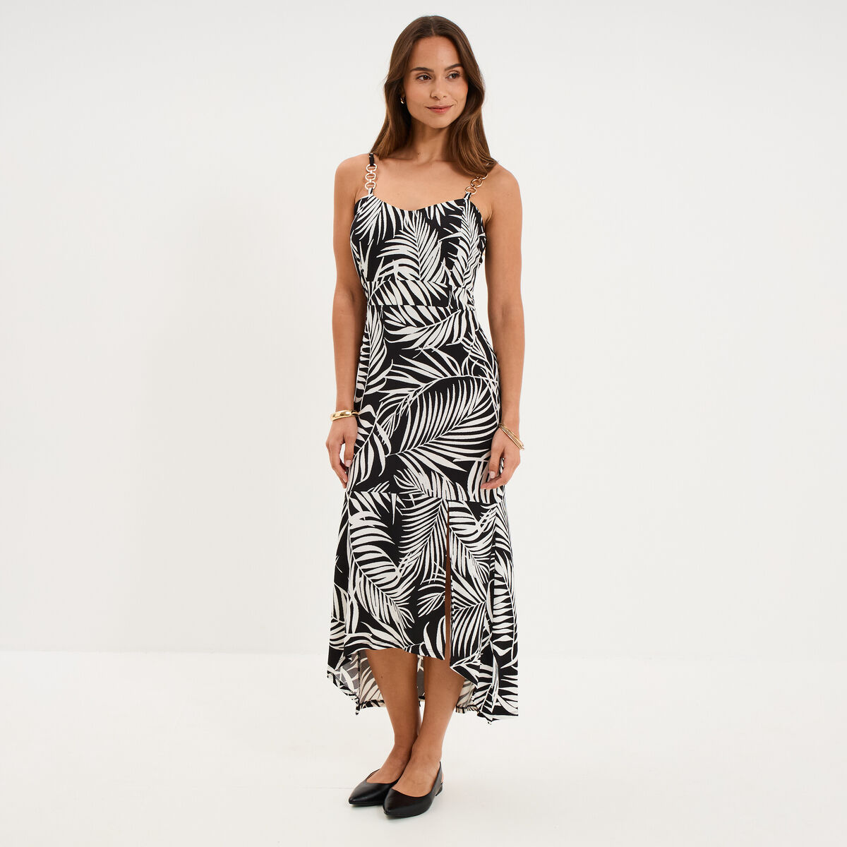 Robe ajust&eacute;e fluide longue &agrave; bretelles noir femme