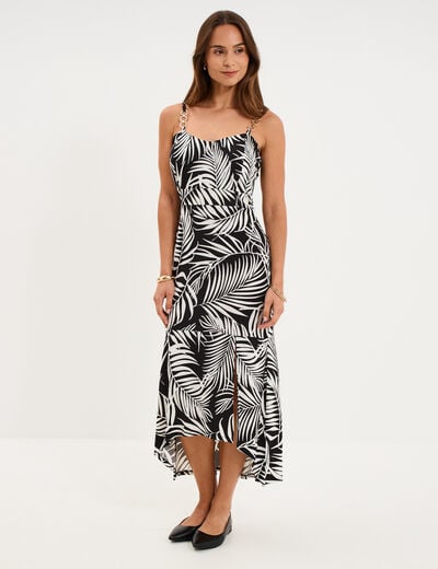 Robe ajust&eacute;e fluide longue &agrave; bretelles noir femme