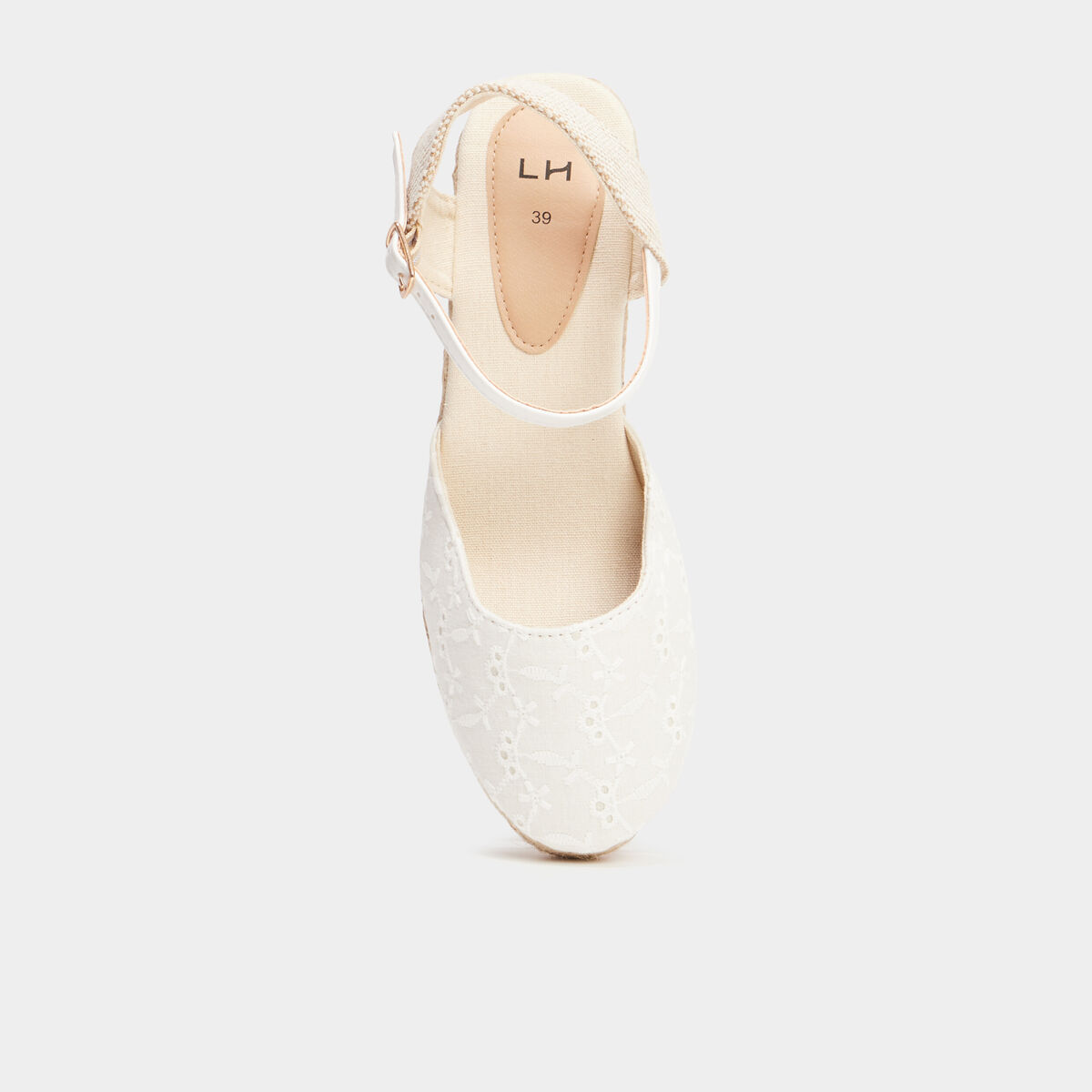 Sandales espadrilles compens&eacute;es broderie blanc femme