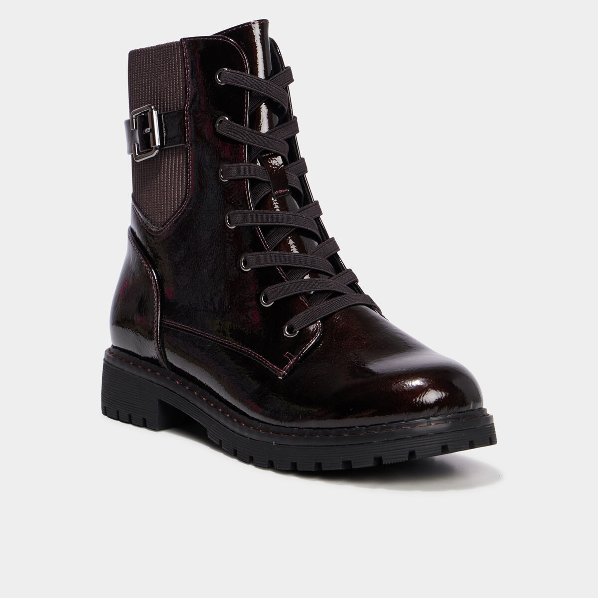 Boots crant&eacute;es zipp&eacute;es avec lacets bordeaux femme