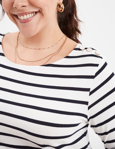 T-shirt col rond manches 3/4 coton ecru femme grande taille
