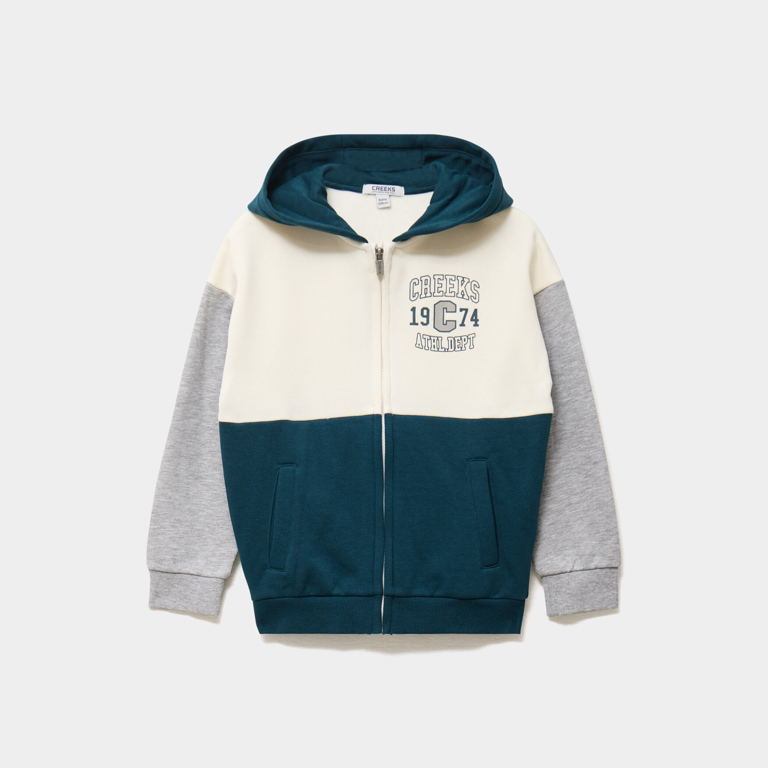 Sweat zippé à capuche molletonné bleu canard garçon CREEKS