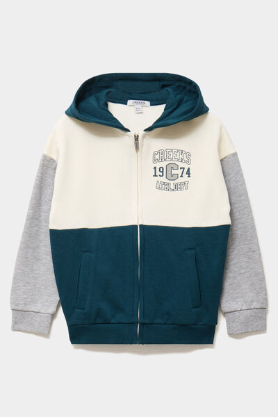 Sweat zipp&eacute; &agrave; capuche molletonn&eacute; bleu canard gar&ccedil;on