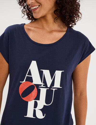 Ensemble pyjama t-shirt et short coton bleu marine femme