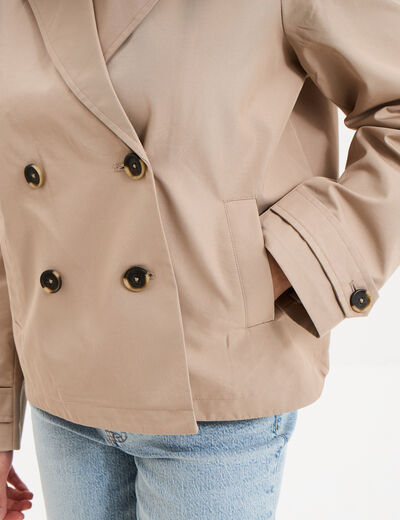 Trench court double boutonnage beige femme