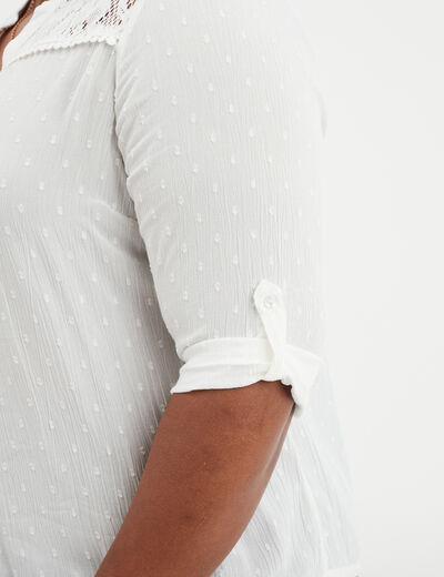 Blouse plumetis avec épaules dentelle blanc femme grande taille