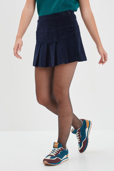 Jupe plissée velours bleu marine femme