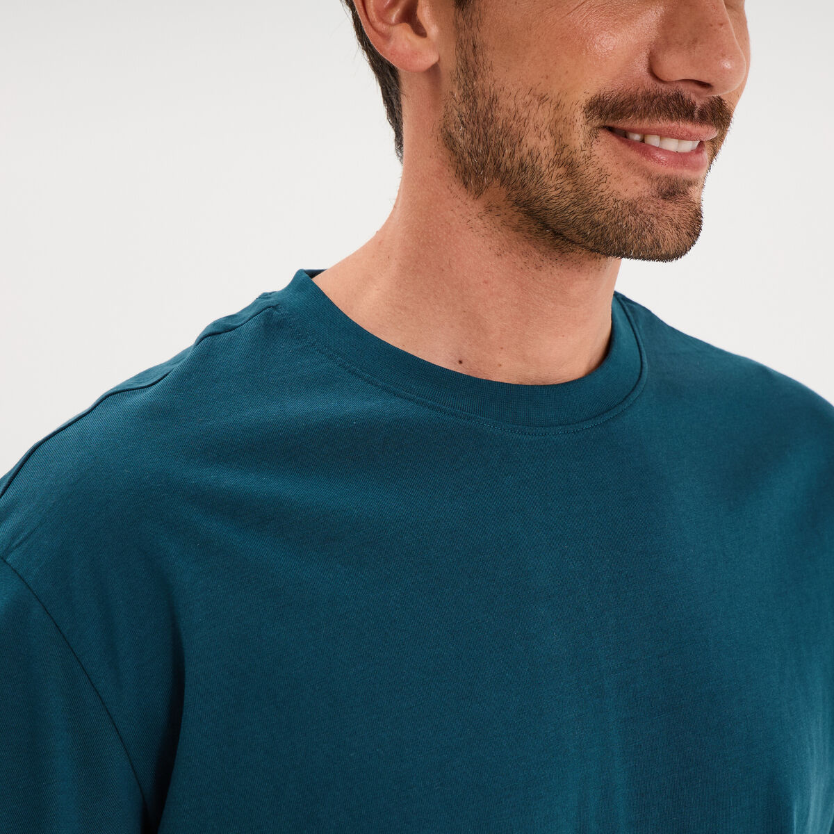 T-shirt col rond coupe relax coton &eacute;pais bleu canard homme