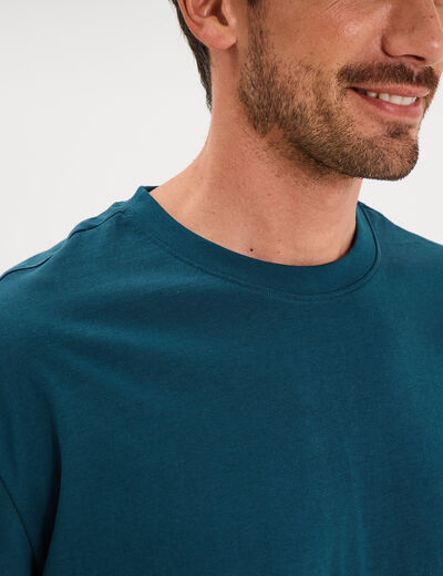 T-shirt col rond coupe relax coton &eacute;pais bleu canard homme
