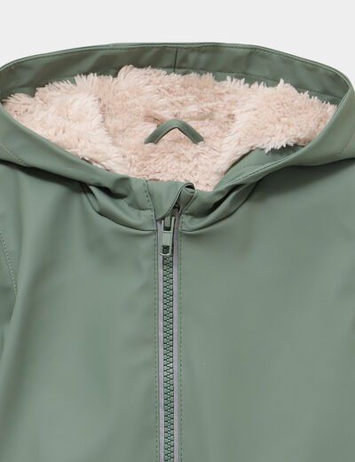 Parka &agrave; capuche d&eacute;perlante doubl&eacute;e vert kaki b&eacute;b&eacute; gar&ccedil;on